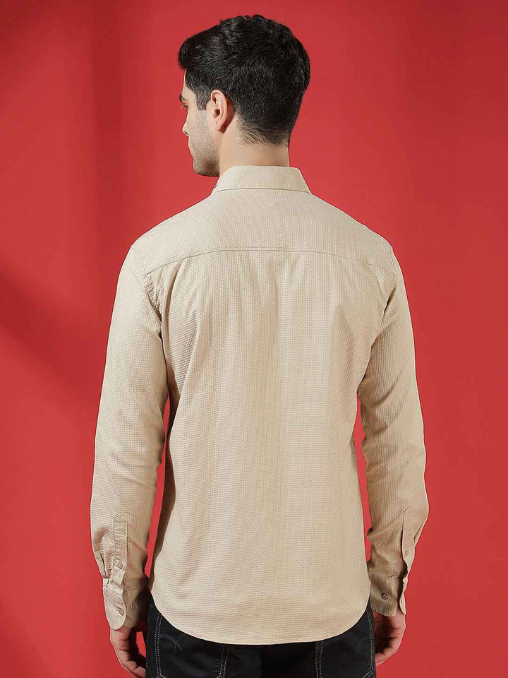 Beige Textured Minimalist Shirt