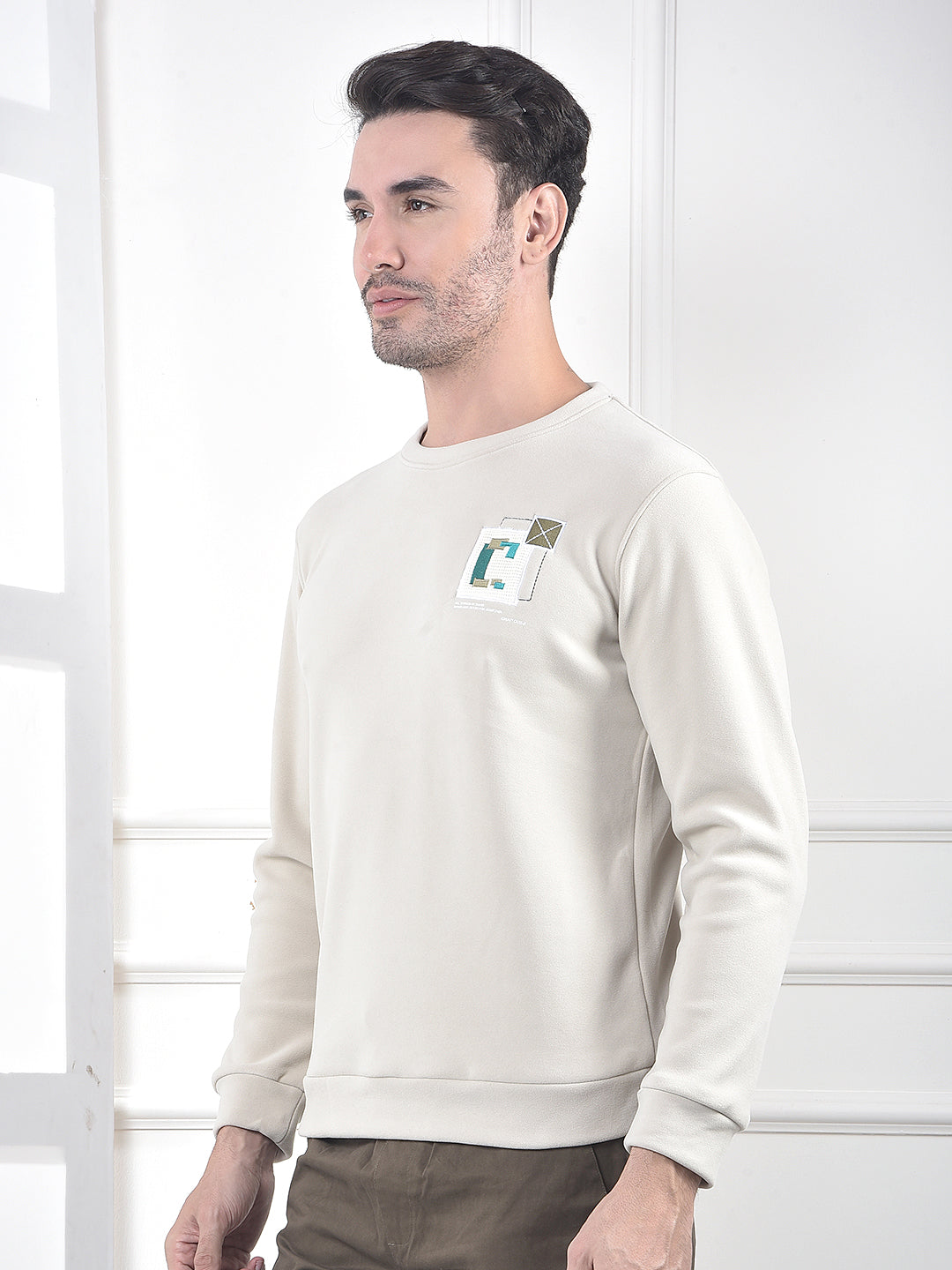 Beige Graphic Print Sweatshirt