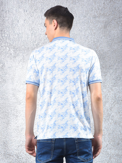 Blue Floral Print Polo Neck T-Shirt