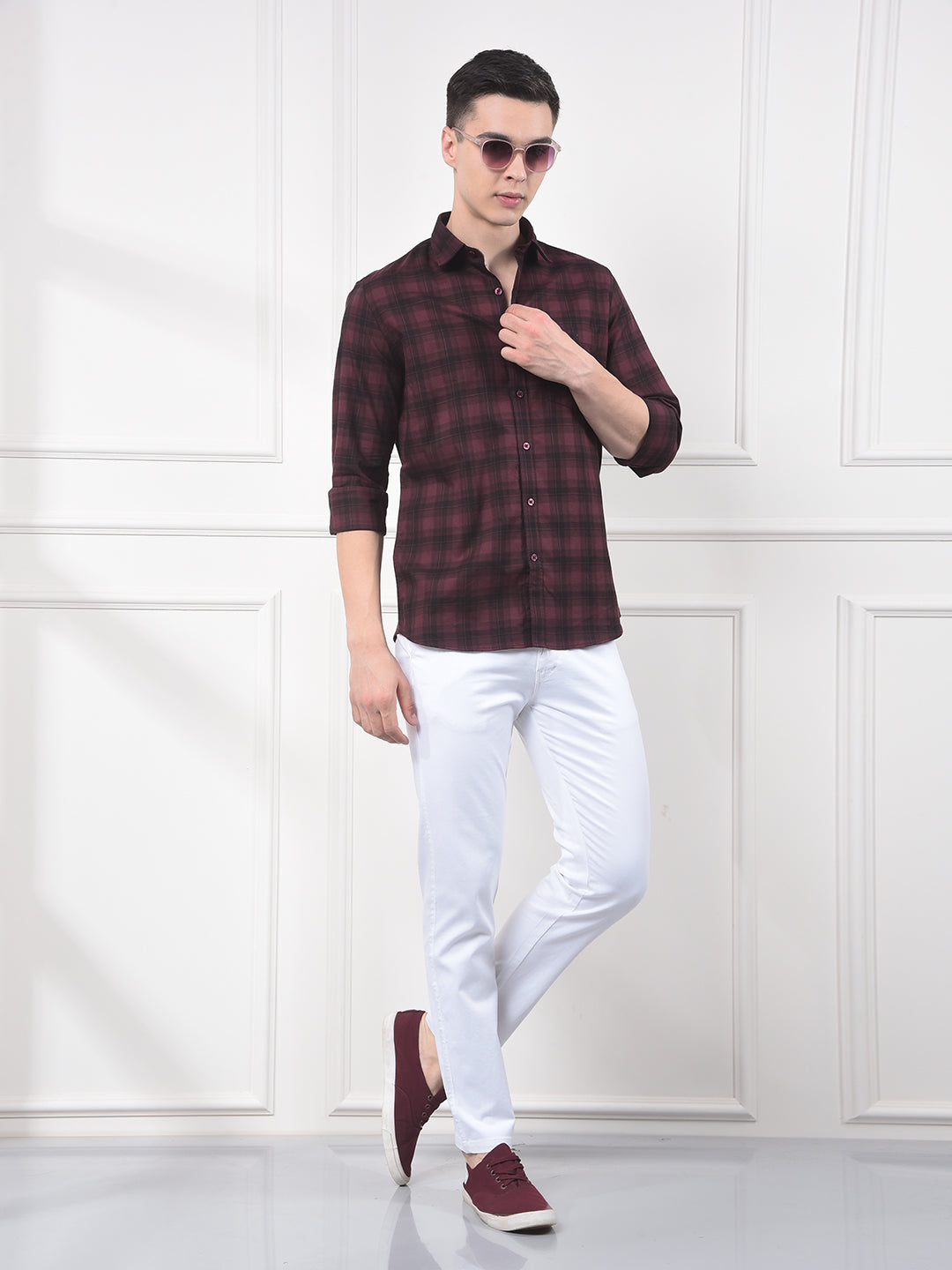 Maroon Checked 100% Cotton Shirt