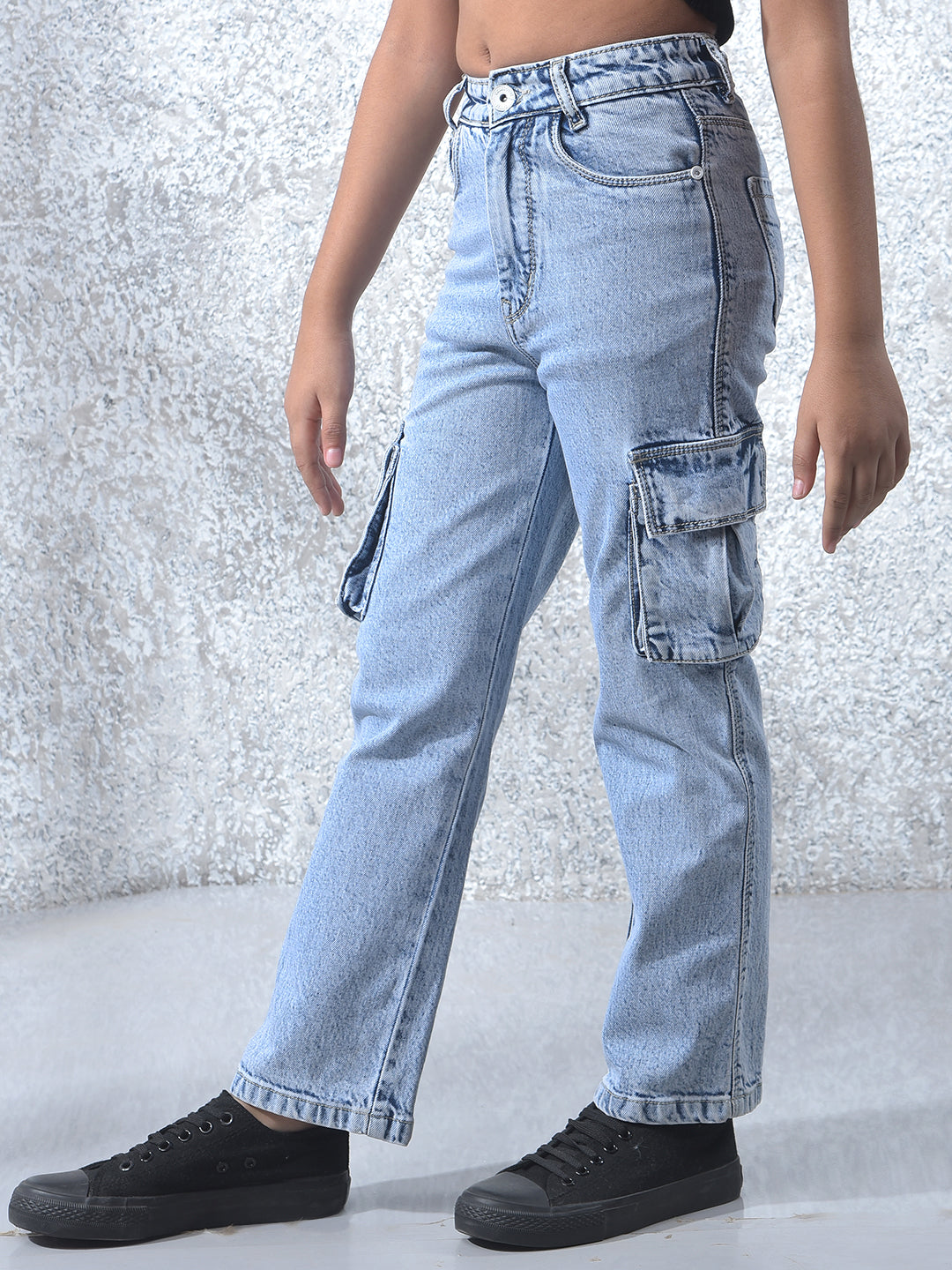Blue 100% Cotton Cargo Jeans