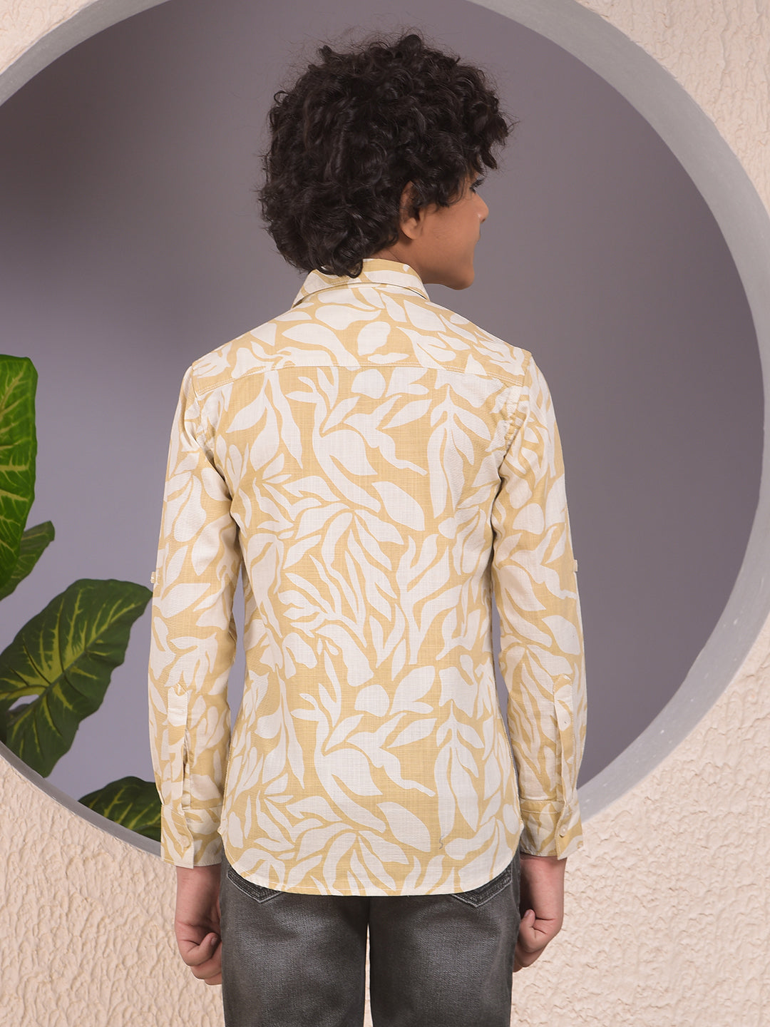 Beige Printed 100% Cotton Shirt