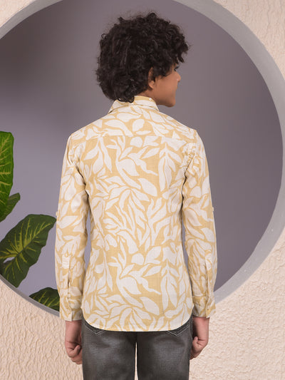 Beige Printed 100% Cotton Shirt