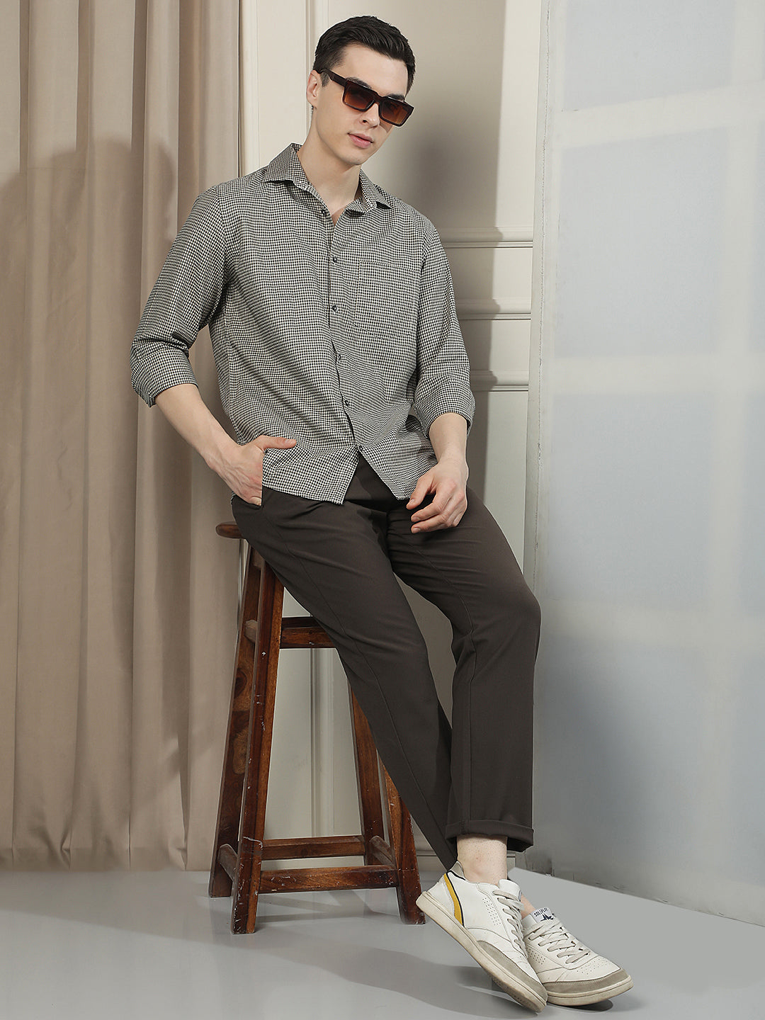 Olive Checked 100% Cotton Shirt