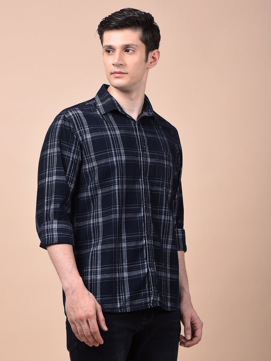 Navy Blue Checked 100% Cotton Shirt