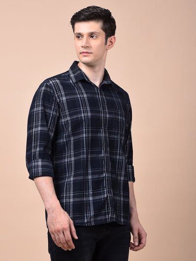 Navy Blue Checked 100% Cotton Shirt