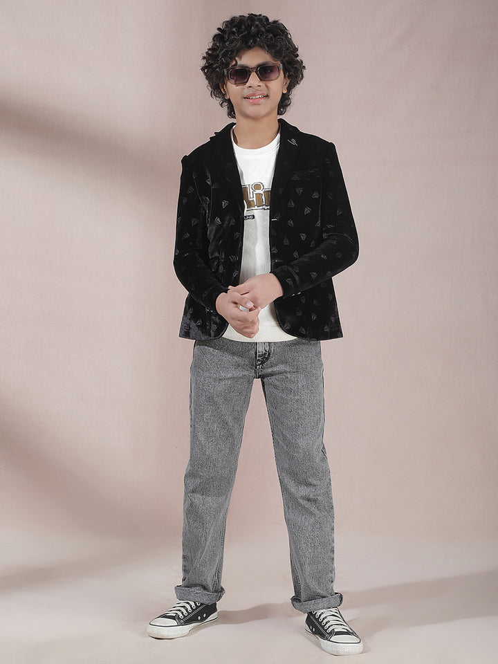 Velvet Printed Black Blazer