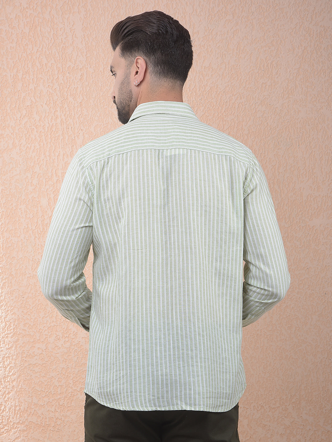 Green Vertical Stripes Linen Shirt