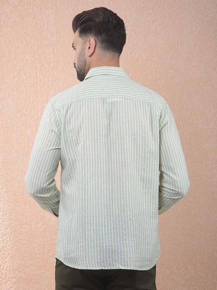 Green Vertical Stripes Linen Shirt