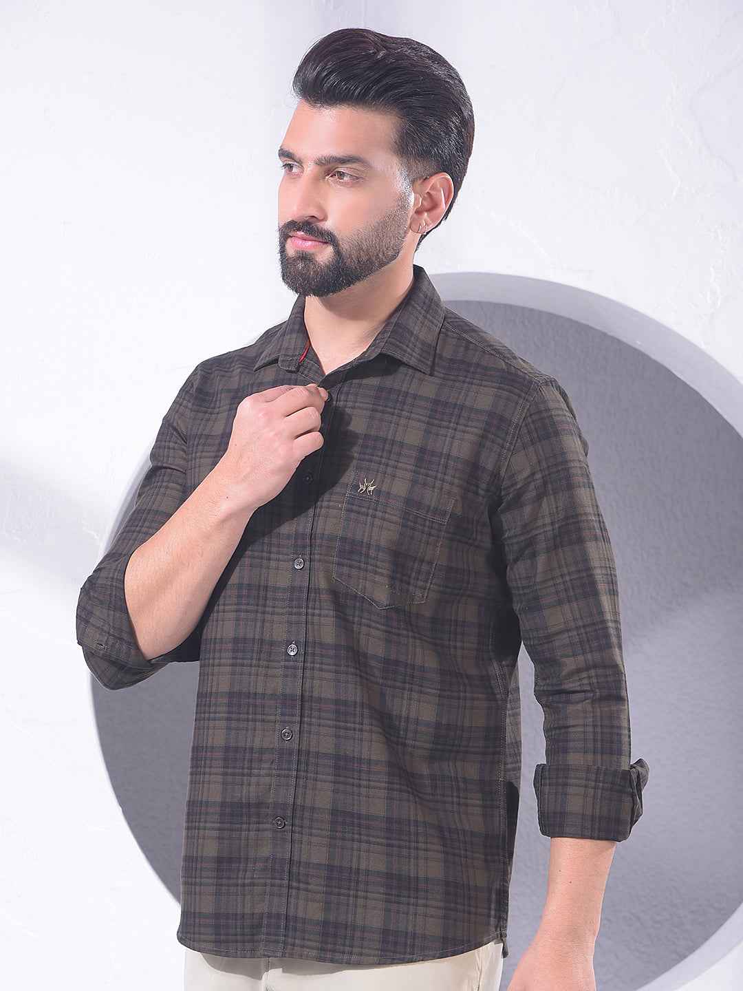 Brown Checked 100% Cotton Shirt
