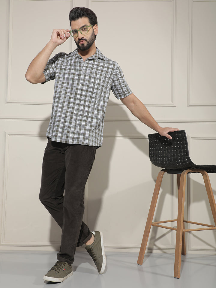 Structured Forest Olive Corduroy Trousers