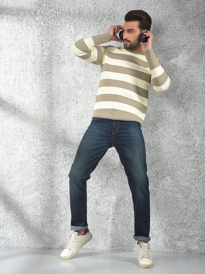 Beige Horizontal Stripes Sweater