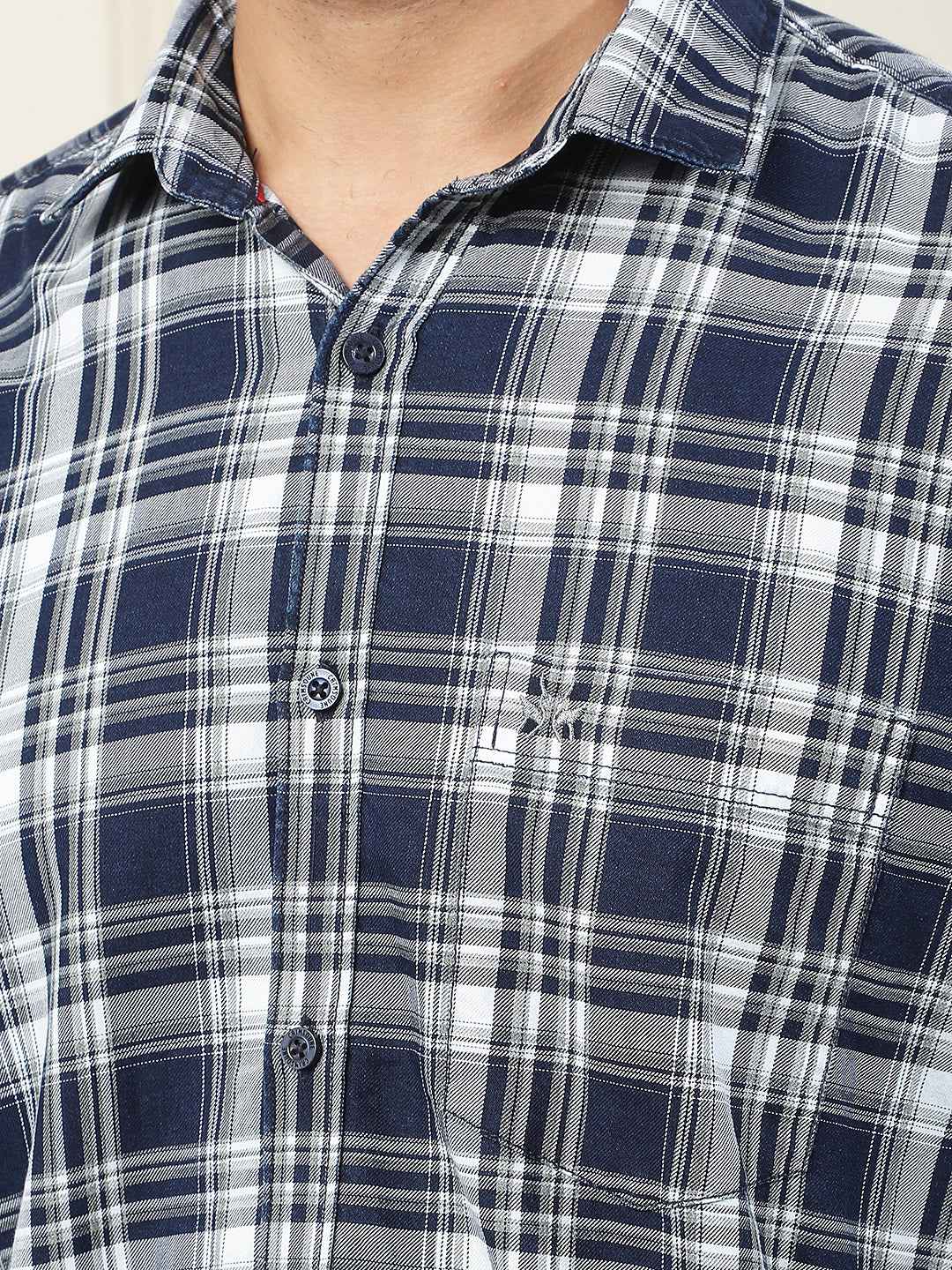 Navy Blue Checked 100% Cotton Shirt
