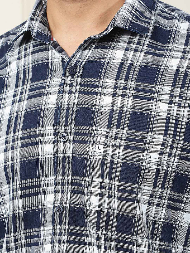 Navy Blue Checked 100% Cotton Shirt