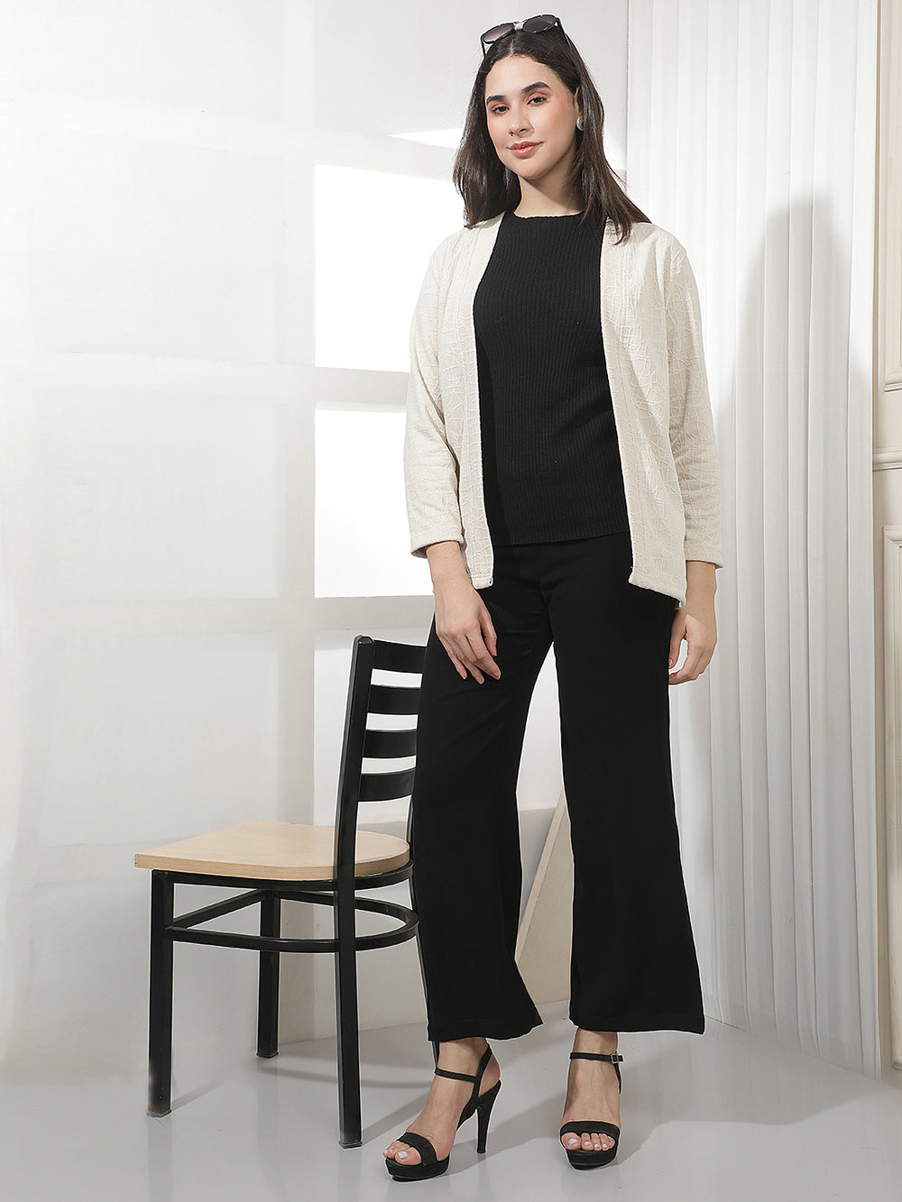 Minimalist Warm Sand Beige Jacquard Shrug