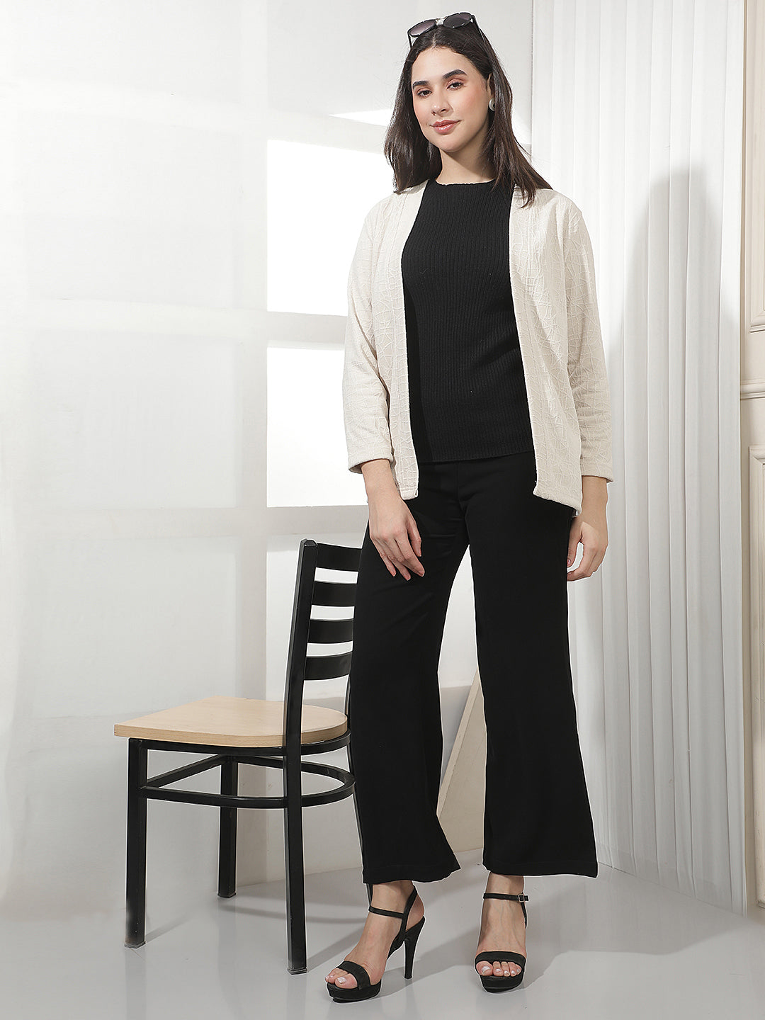 Minimalist Warm Sand Beige Jacquard Shrug