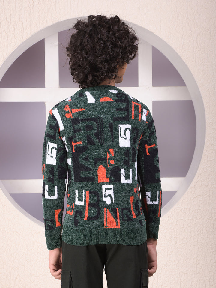 Green Typographic Print Sweater