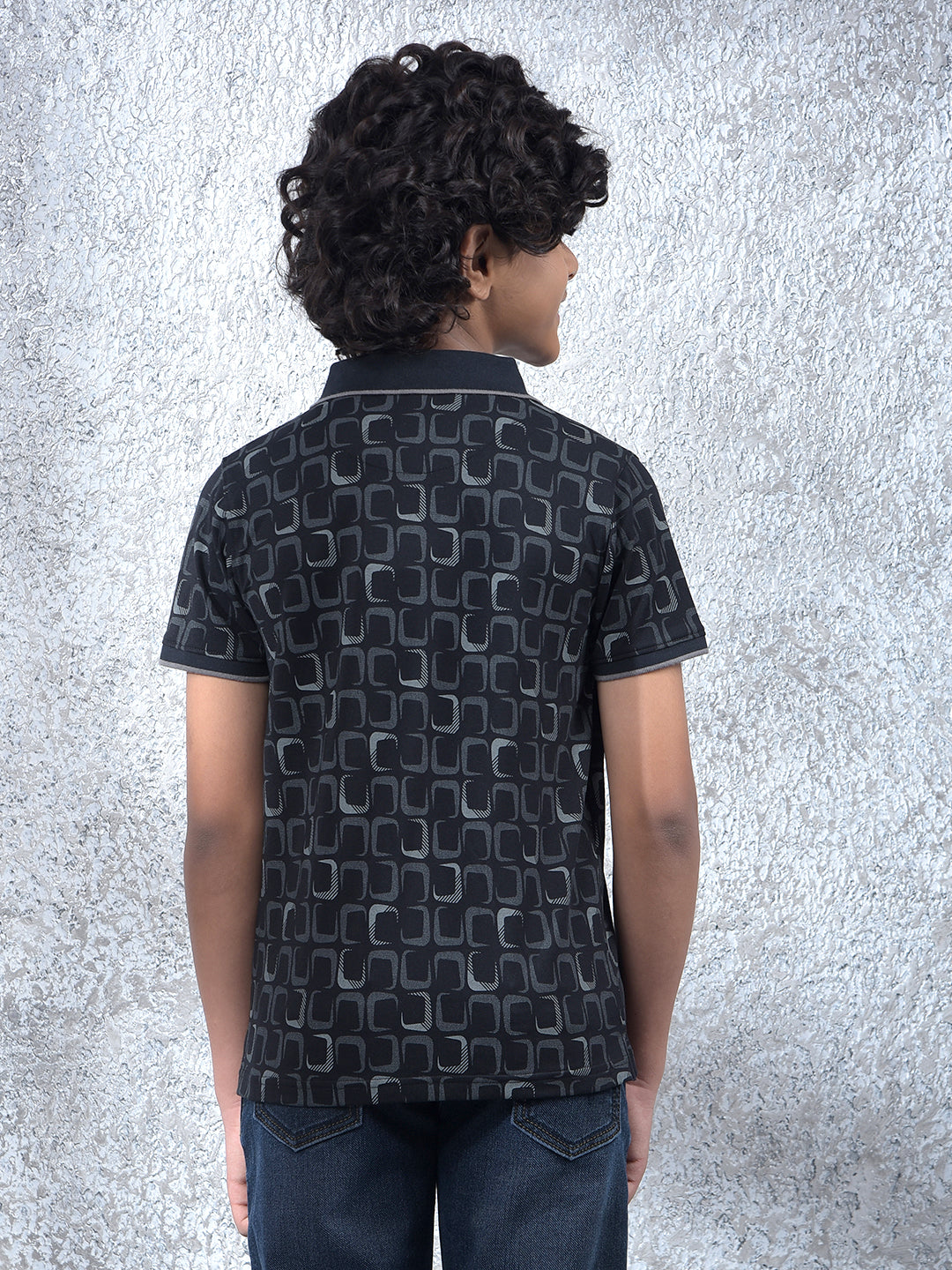 Black Printed Polo Neck T-Shirt