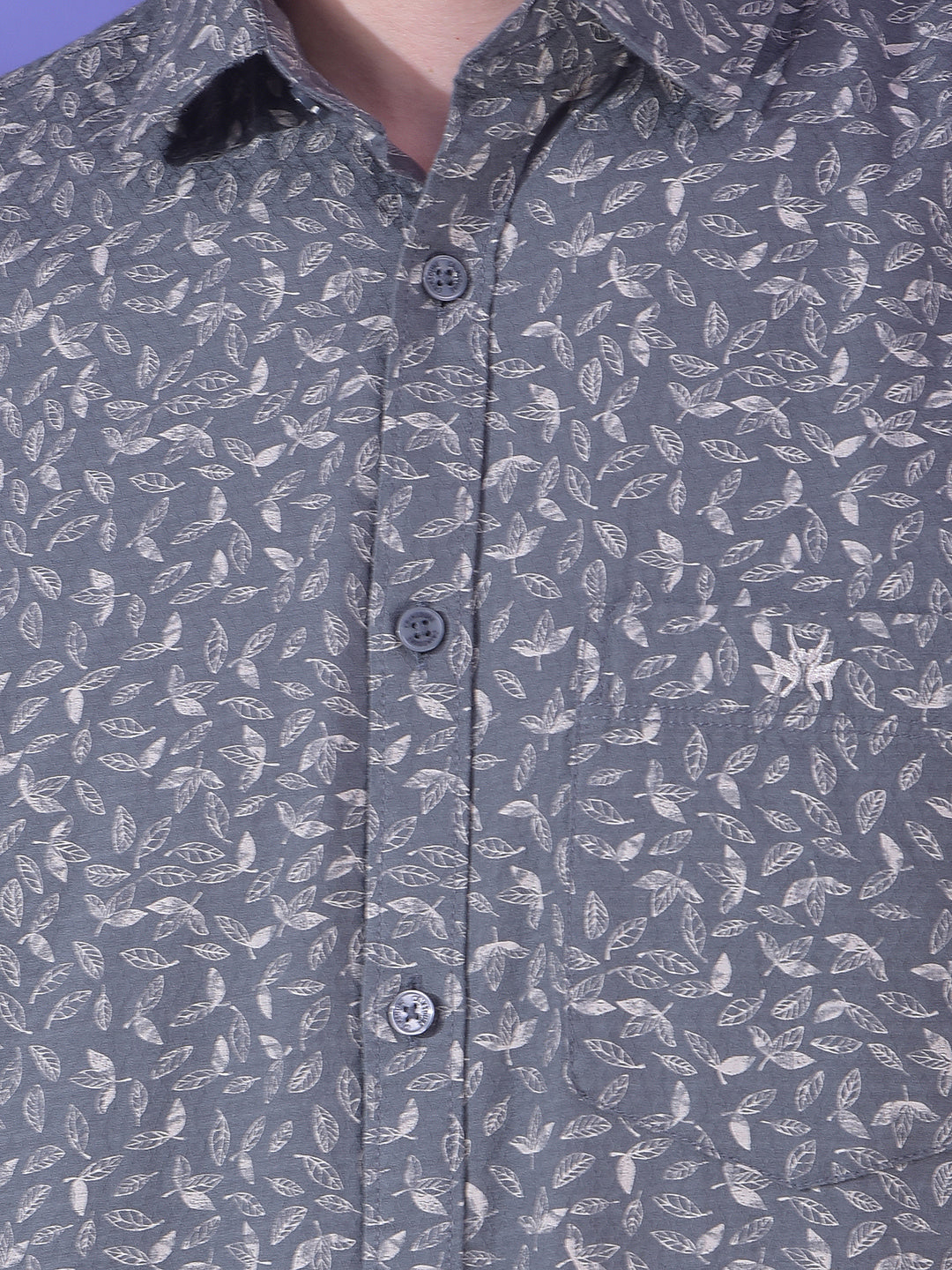 Grey Floral Printed 100% Cotton Shirt