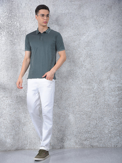 Green Printed Polo-Neck T-Shirt