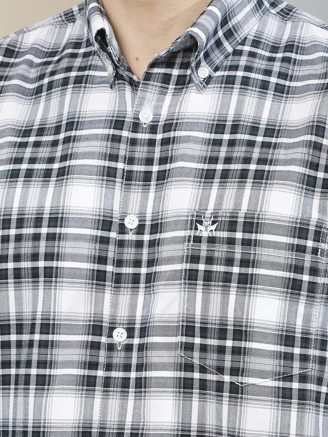 Blue Checked Button-Down Collar 100% Cotton Shirt