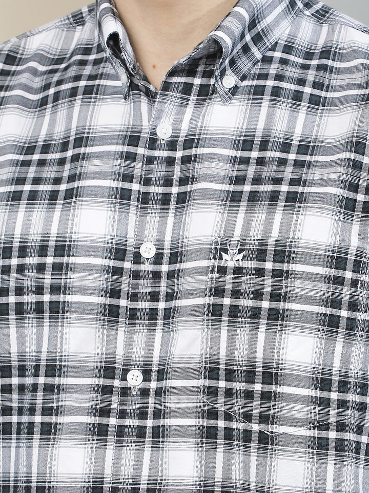 Blue Checked Button-Down Collar 100% Cotton Shirt