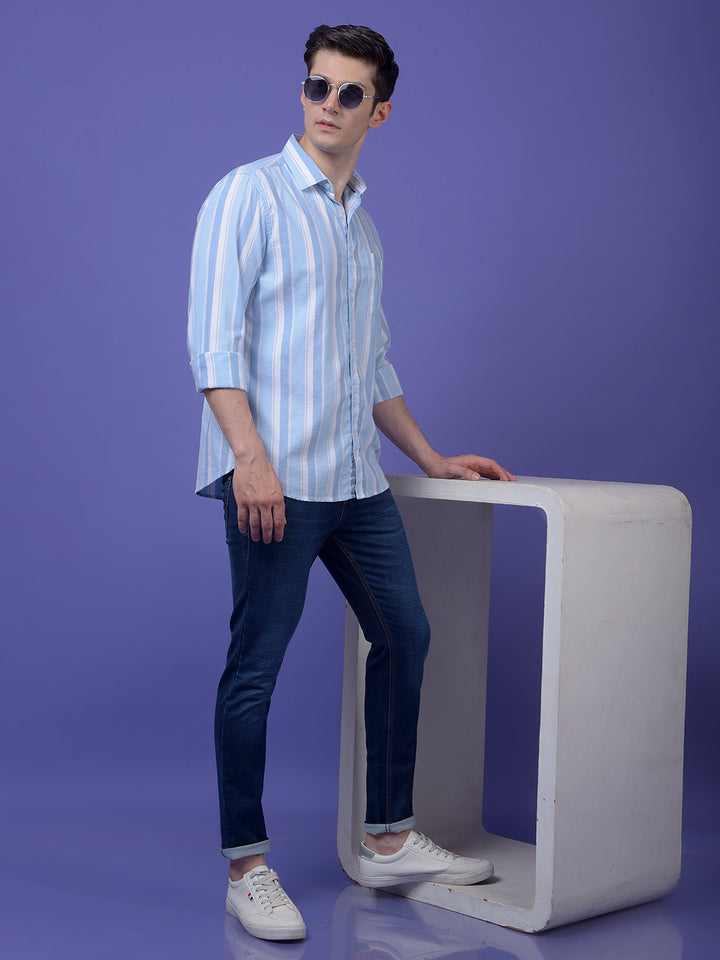 Blue Vertical Stripes 100% Cotton Shirt