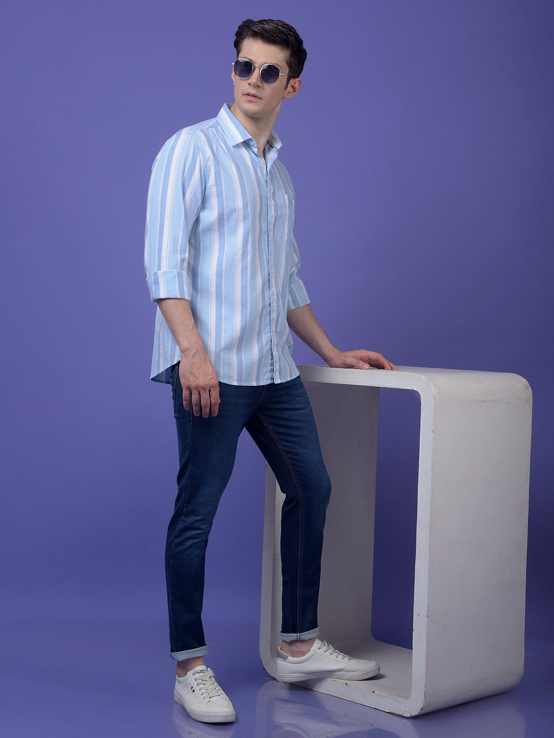 Blue Vertical Stripes 100% Cotton Shirt