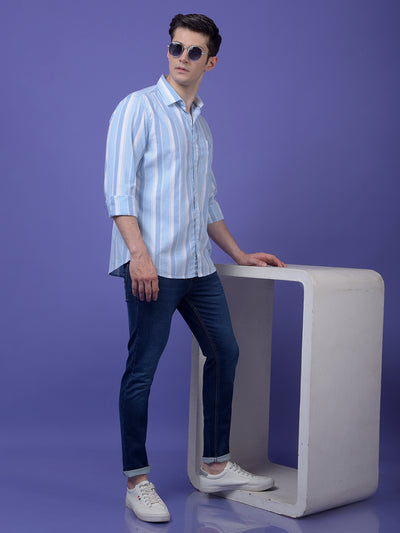 Blue Vertical Stripes 100% Cotton Shirt