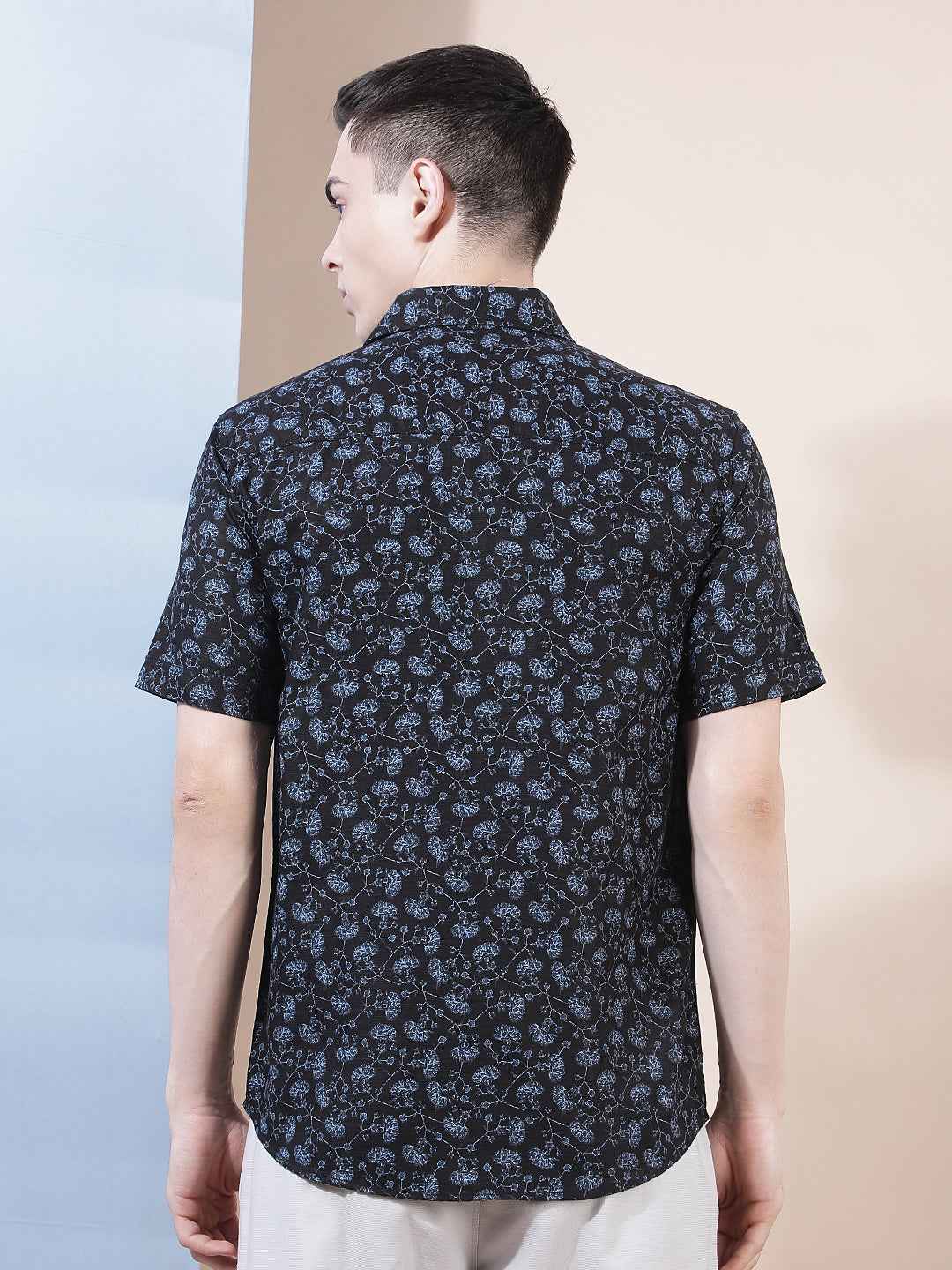 Navy Blue Floral Print Shirt