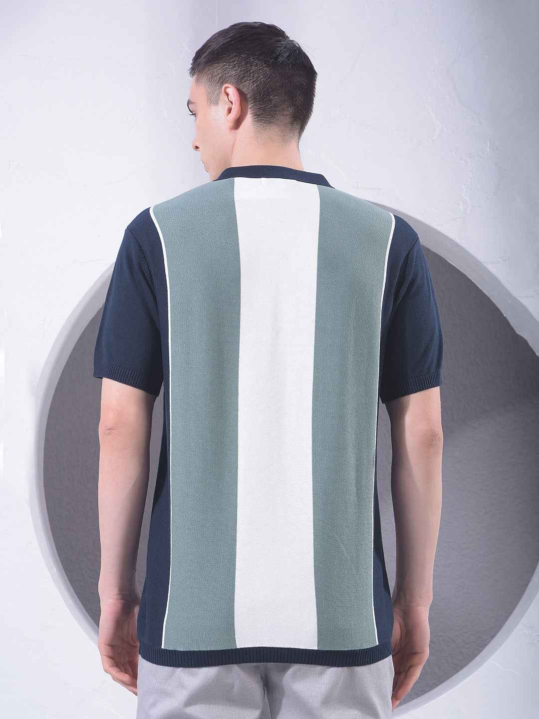 Color-Blocked 100% Cotton Polo Neck T-Shirt with Zip Closure