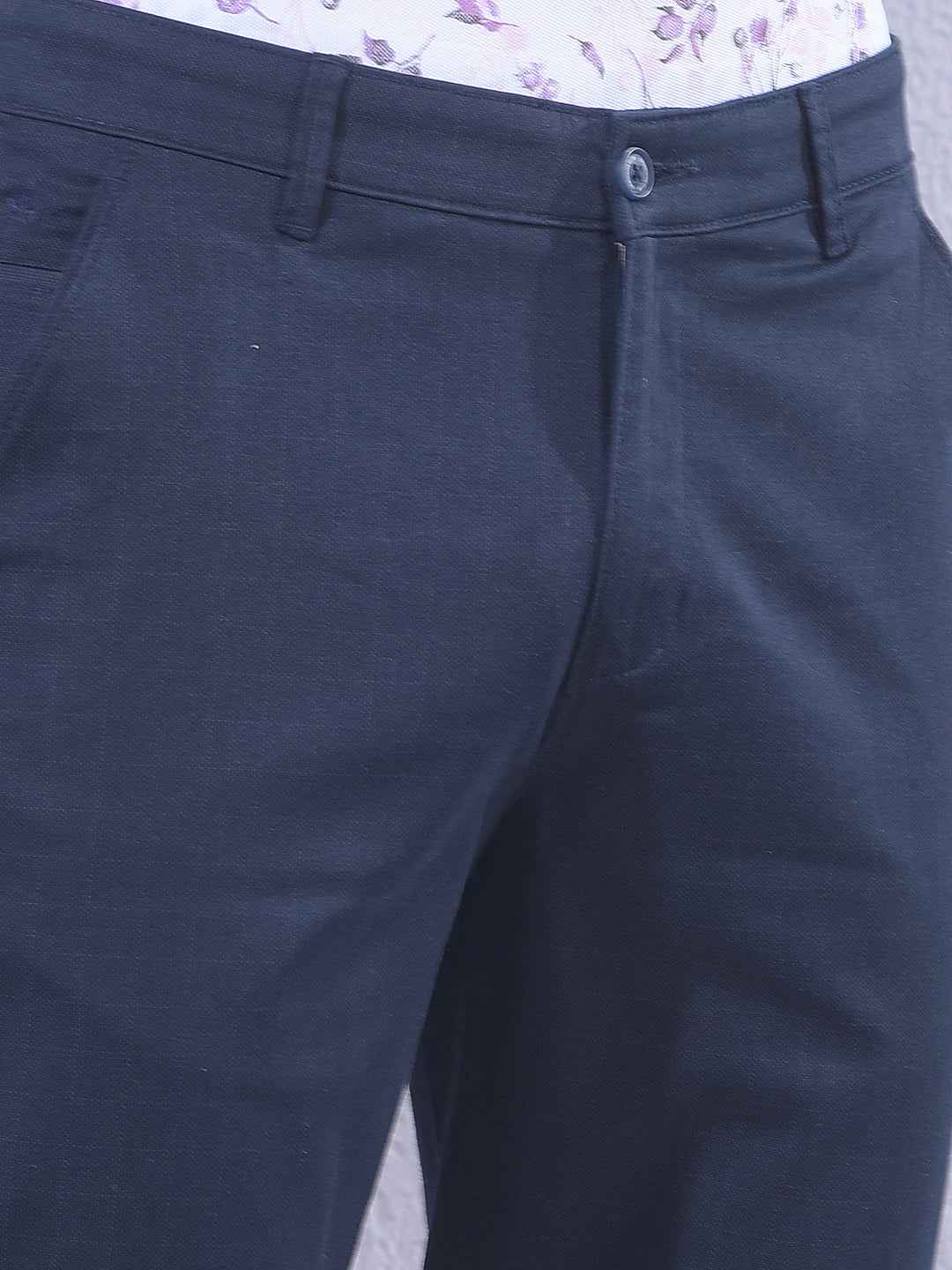 Navy Blue Checked Trousers