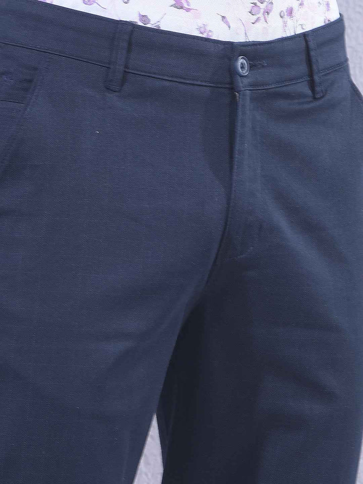 Navy Blue Checked Trousers