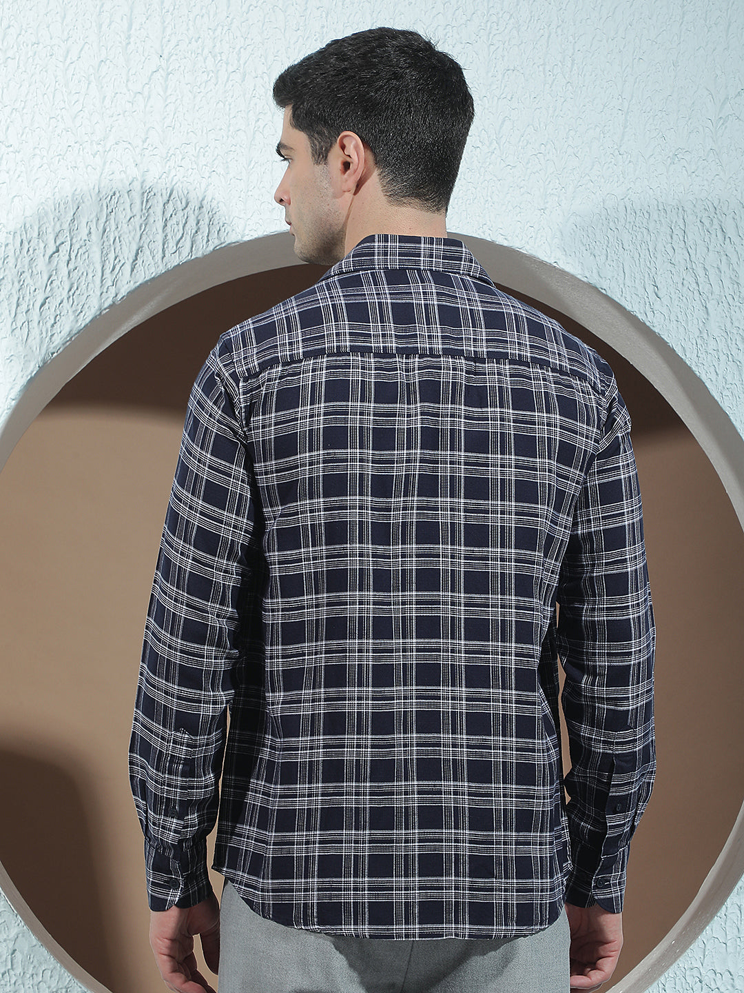 Navy Blue Checked Shirt