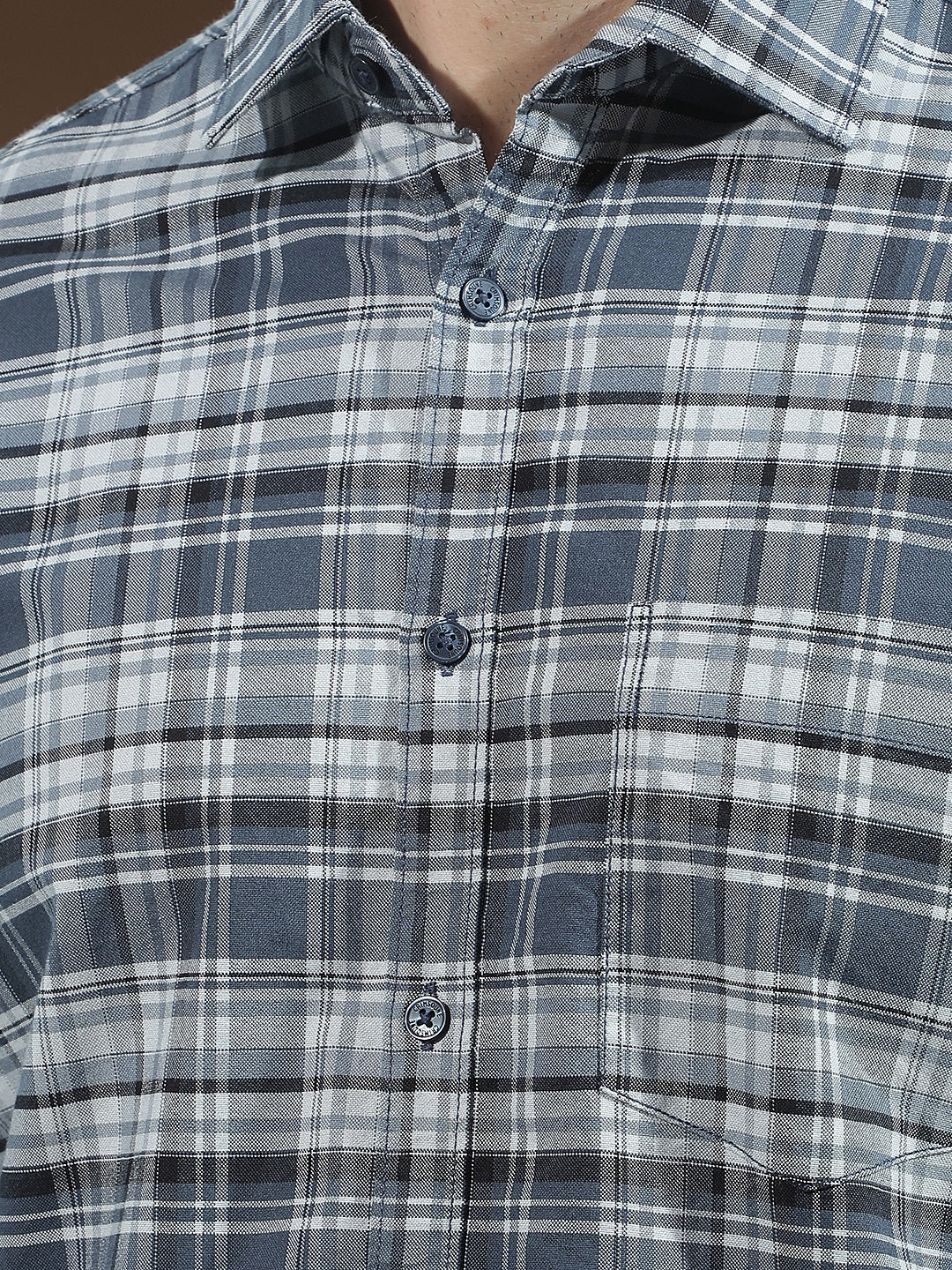 Navy Blue 100% Cotton Checked Shirt