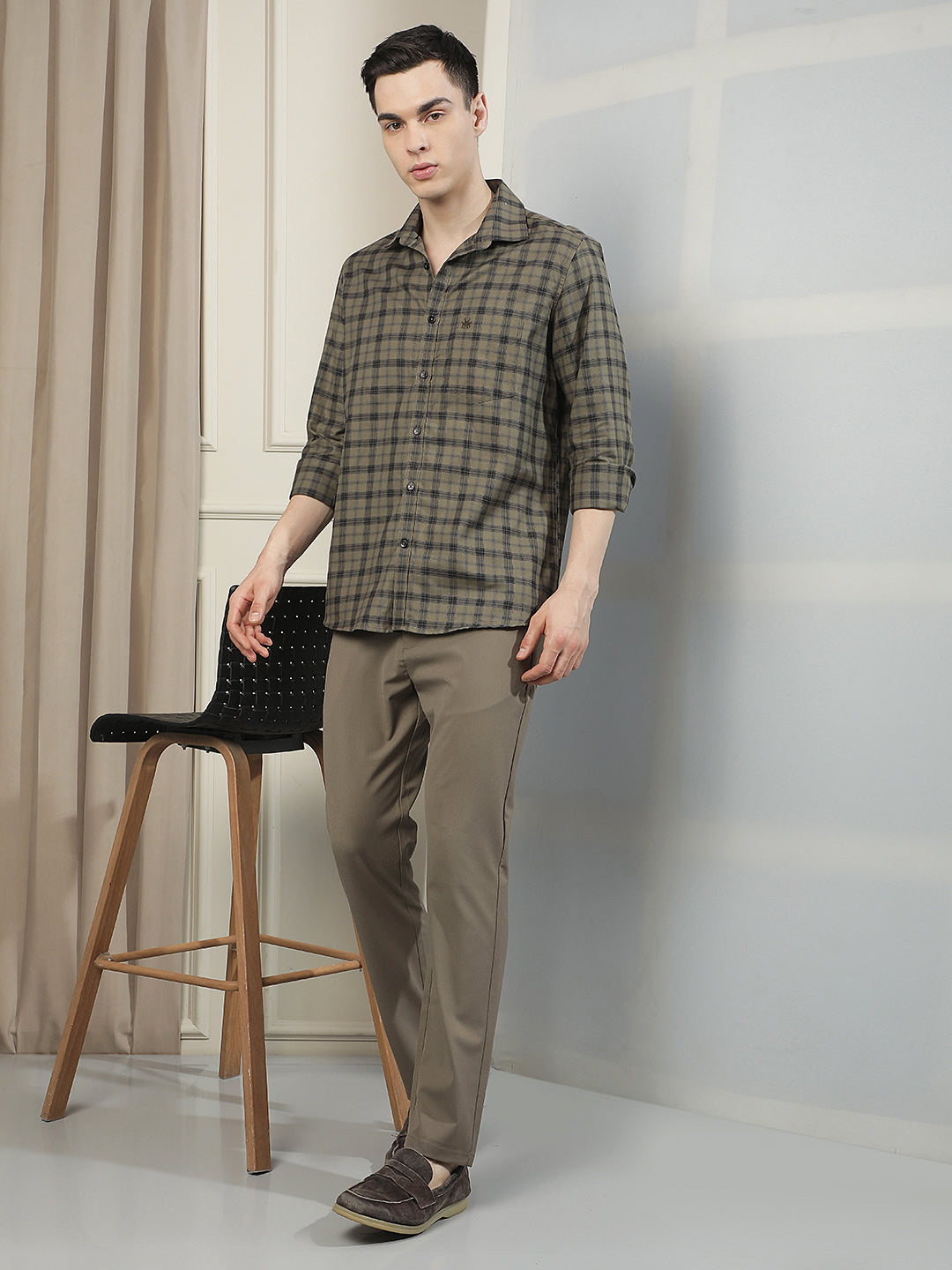Olive Checked 100% Cotton Shirt