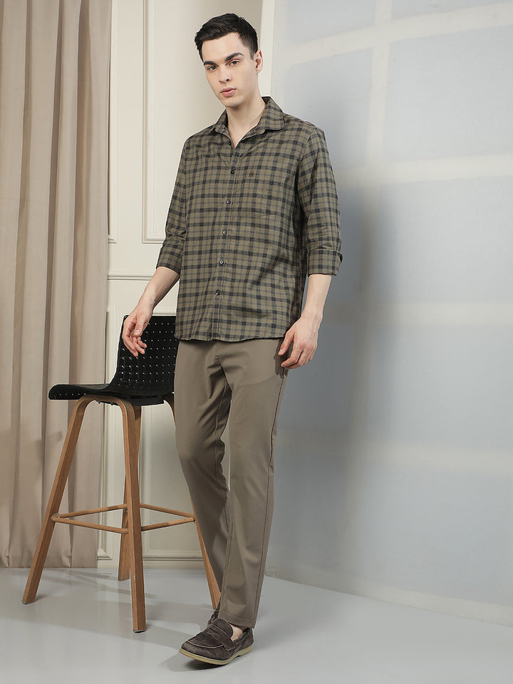 Olive Checked 100% Cotton Shirt