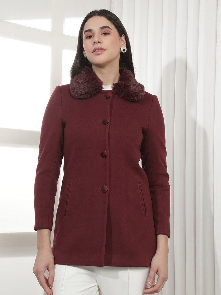 Maroon Mid-Thigh Length Coat