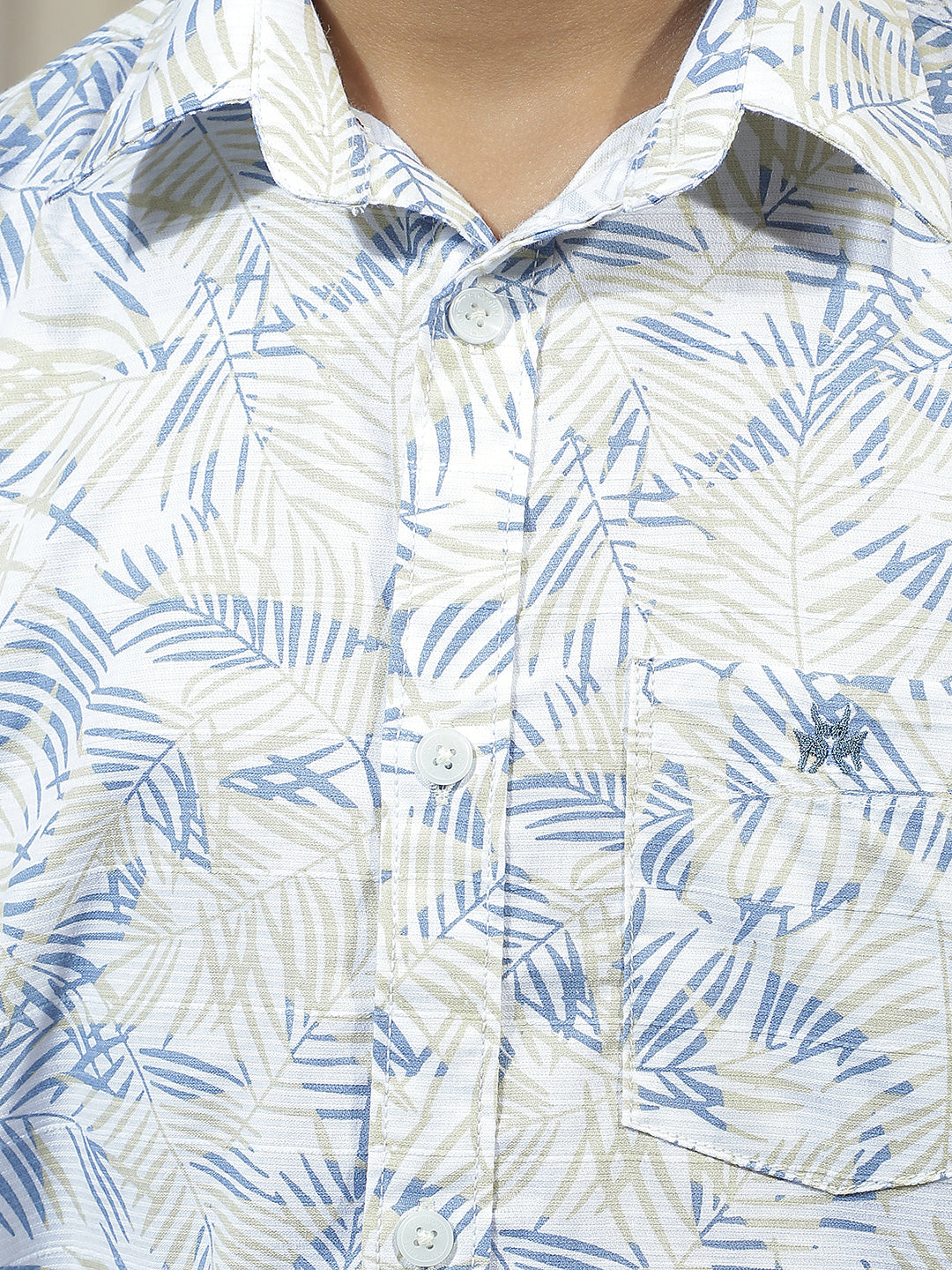 Blue 100% Cotton Botanical Print Shirt