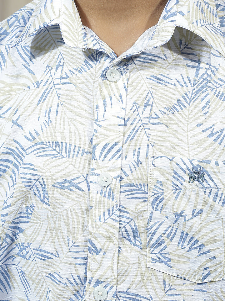Blue 100% Cotton Botanical Print Shirt