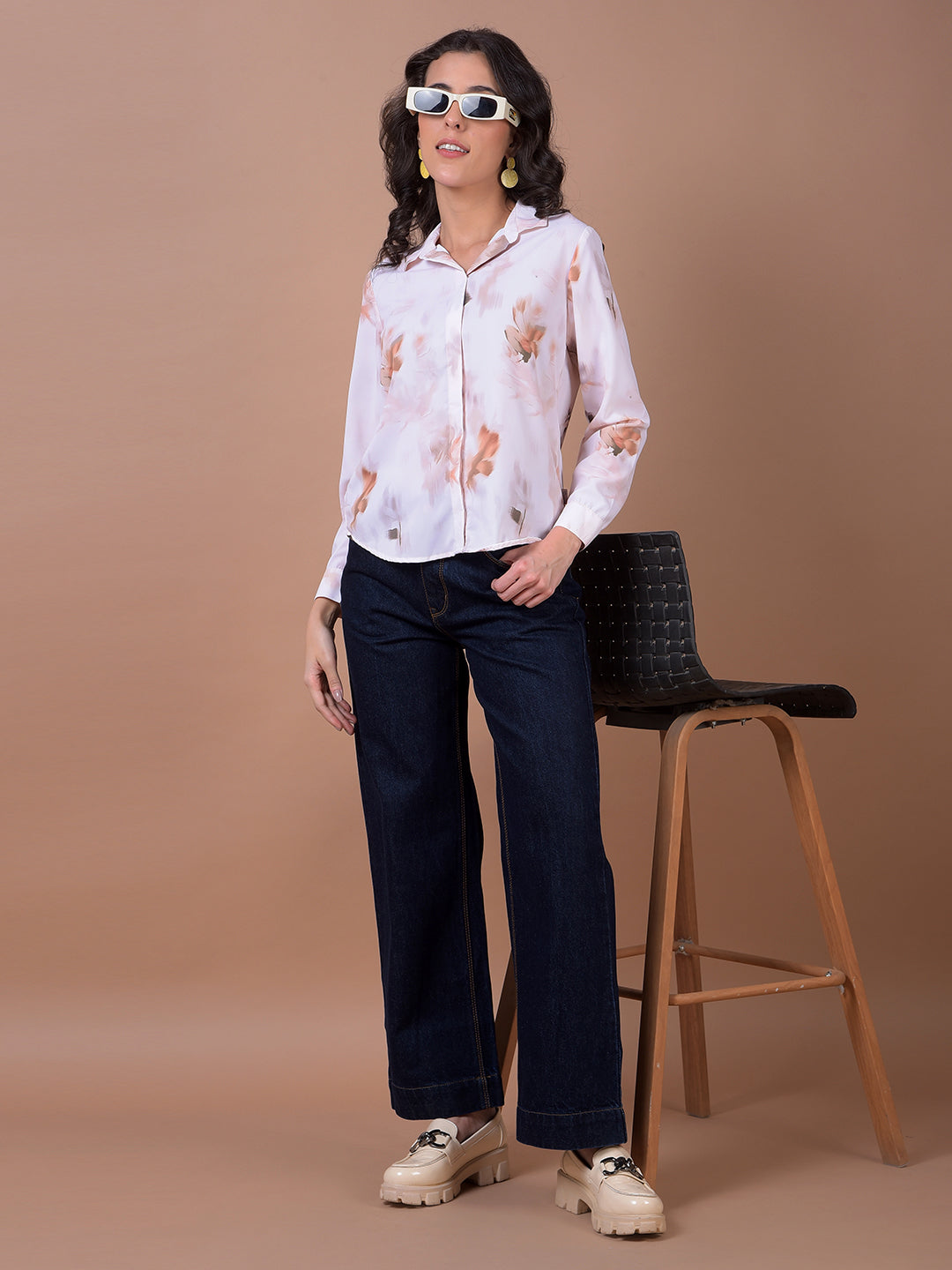 Peach Floral Print Shirt