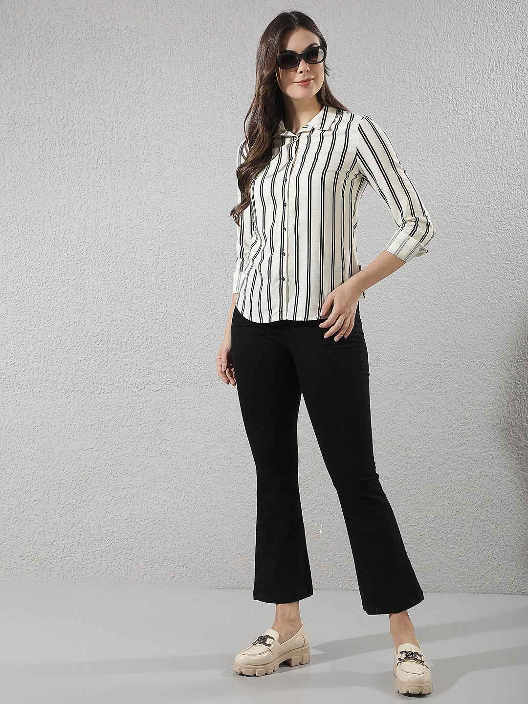 White Vertical Striped Linen Shirt