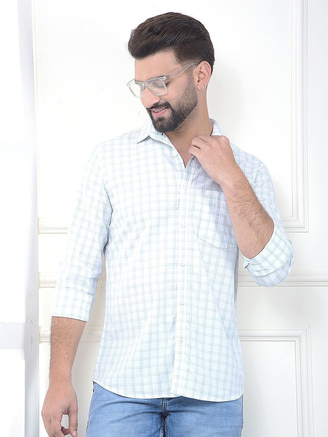 Pinnacle Mint Checked 100% Cotton Shirt