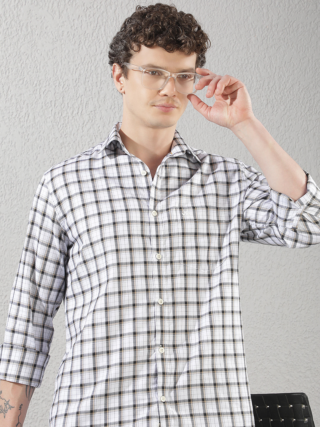 White 100% Cotton Checked Shirt