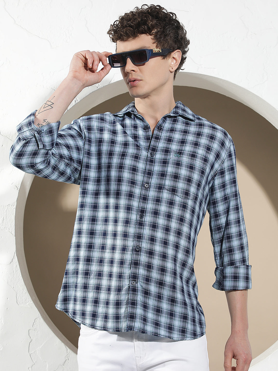 Blue Checked 100% Cotton Shirt