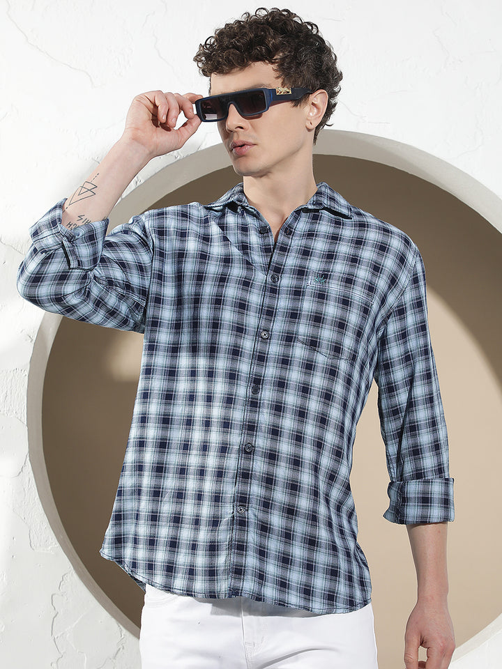 Blue Checked 100% Cotton Shirt