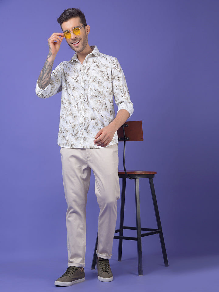 Brown Floral Print 100% Cotton Shirt