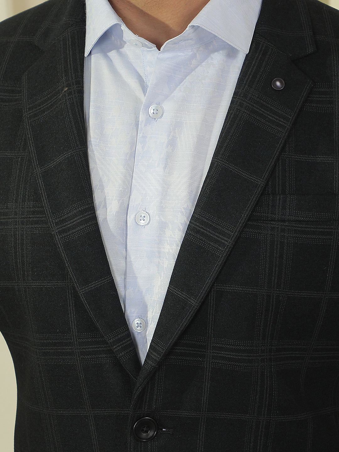 Black Checked Notch Lapel Blazer