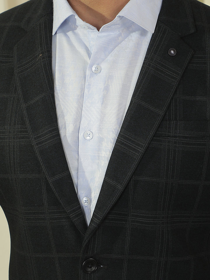 Black Checked Notch Lapel Blazer