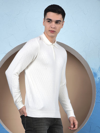 Ivory White Soft-Touch Blended Regular Textured Sweater